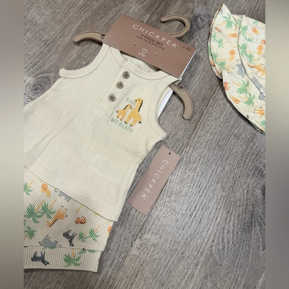 Chick Pea Safari Baby Boy 3pc Set Love My Daddy Outfit Infant Tank, Shorts Hat